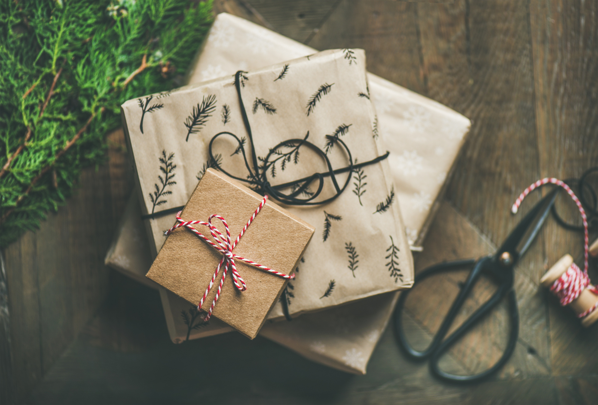 Christmas Gifts Wrapped With Wooden Paper